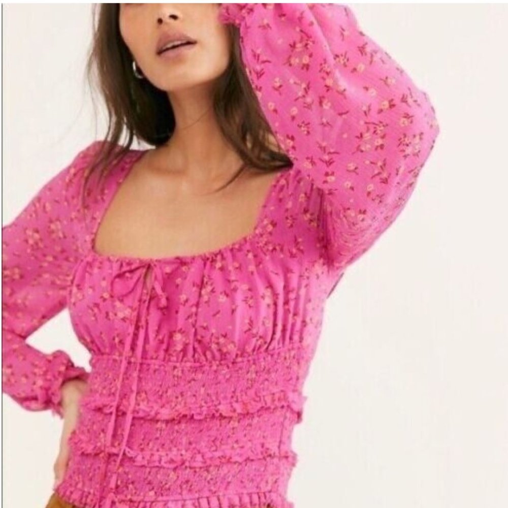 Free People Pink Peasant Top Smocked size S